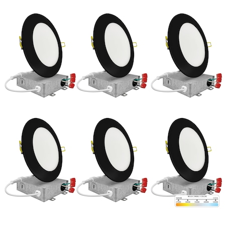 Nuwatt 6 Inch Ultra Thin Black LED Recessed Lighting 5CCT 2700K/3000K/3500K/4000K/5000K Wafer Lights 6 PK NW-P-DL-6-15W-5CT-BLK-6P